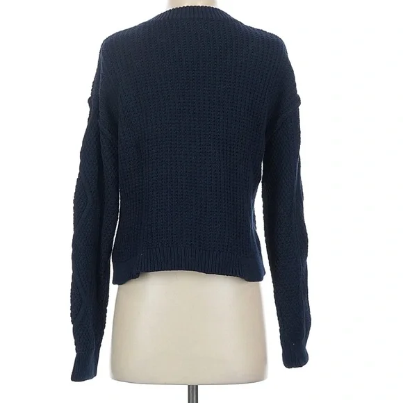 QUINCE 100% Organic Cotton Cropped Cable Knit navy Blue Sweater Small - Picture 5 of 8